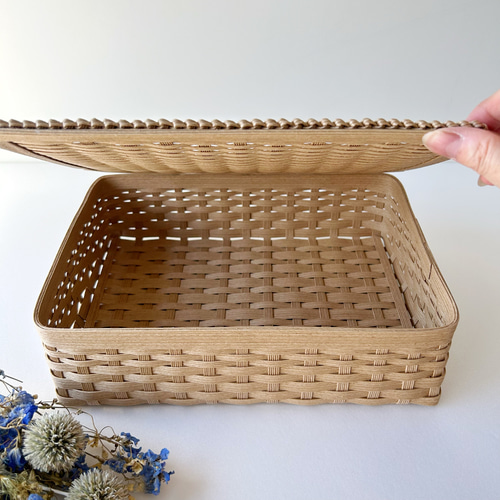 薄型収納ケース（クラフト）収納ボックス 蓋つきかご シンプル