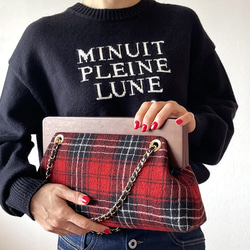 新品ショルダーバッグ レッド　赤チェック 秋冬限定】2way赤タータンチェック柄木枠ショルダーバッグ