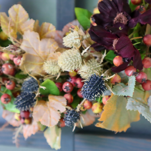 完売【特集掲載】玄関リース／秋色ベリーのアレンジハーフリース／秋の