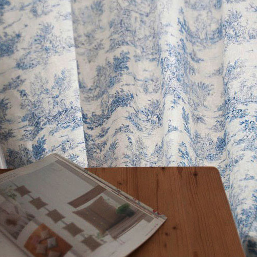 フランス名画風 アンティーク トワルドジュイ ブルー コットンリネン