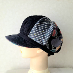 魅せる帽子☆軽くて涼しい♪異素材のグラデーションキャスケット～ブラック 4枚目の画像
