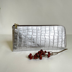 ピッグスキンのクロコダイル型押し長財布　ゴールド・シルバー 3枚目の画像