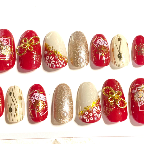 成人式 和柄 卒業式 お正月 ネイルチップ14本 ネイルチップ（つけ爪