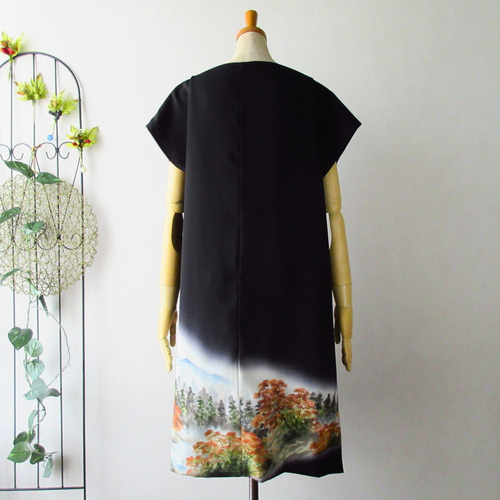 ゆったり＆細見え縦長シルエット】着物ドレス◎山水◎オールシーズン着  