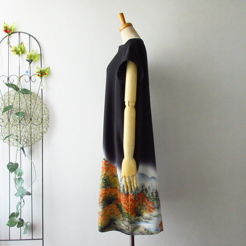 ゆったり＆細見え縦長シルエット】着物ドレス◎山水◎オールシーズン着  