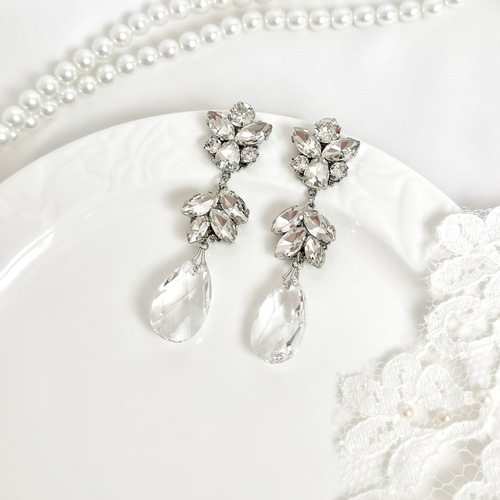 ♡ハンドメイド♡ビジューピアスイヤリング№996ファルファーレ クリスタル ビジュー イヤリング ピアス ［ 結婚式 お呼ばれ