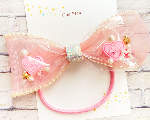 ハンドメイド☆キッズリボン☆ピンク☆ふわふわファーにビジュー付き