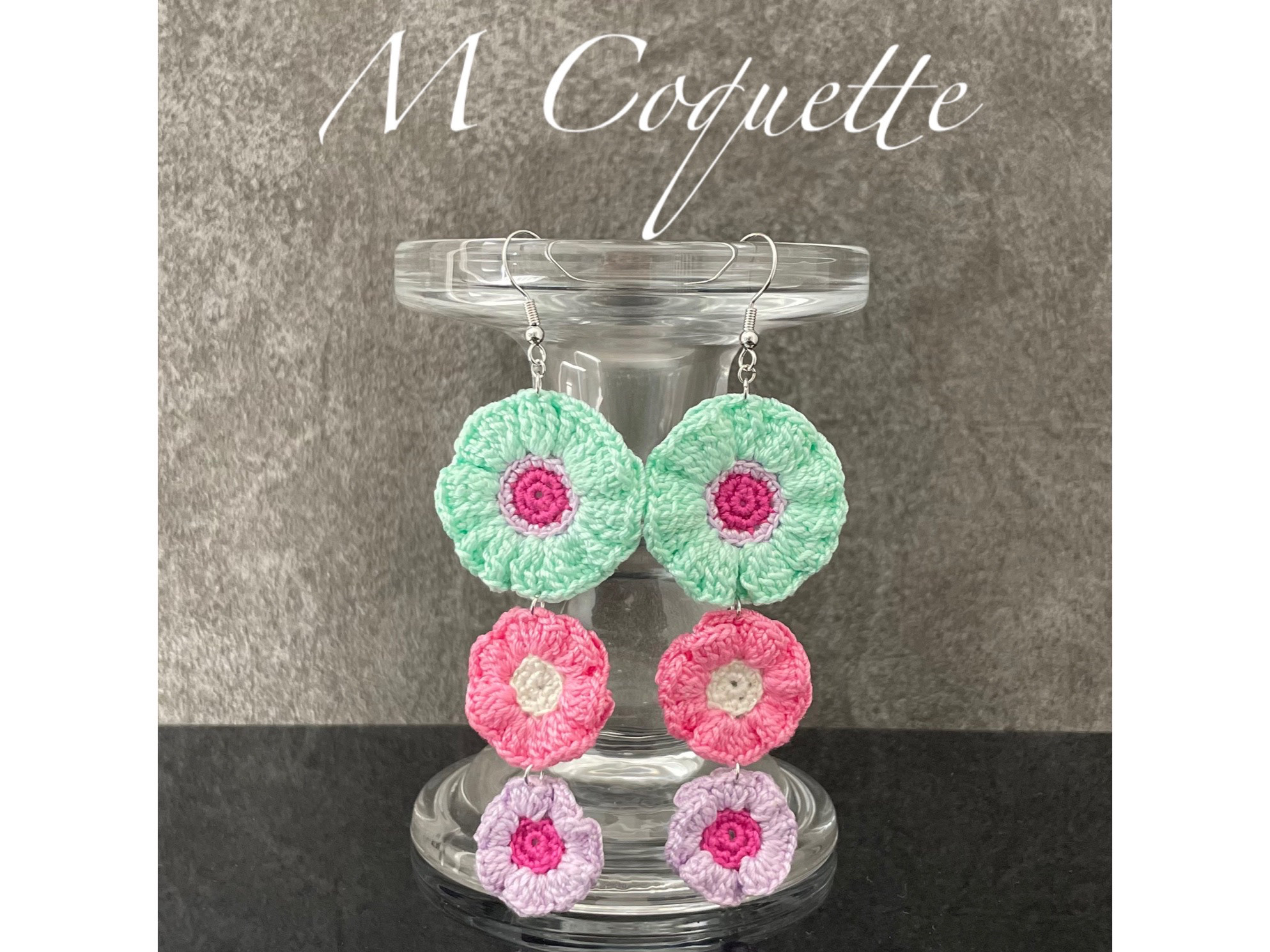 ボタニカルフラワークロッシェ（三連）｜M Coquette-編み物の個性的な大ぶりハンドメイドピアス