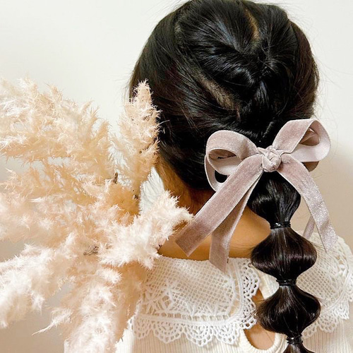 片面ベルベットリボン ヘアゴム ヘアアクセサリー 秋冬 おしゃれ