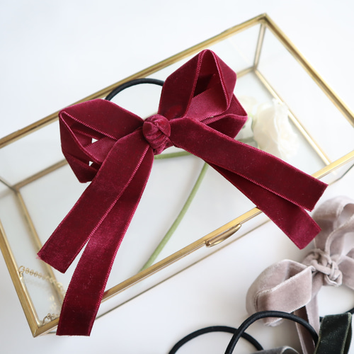 片面ベルベットリボン ヘアゴム ヘアアクセサリー 秋冬 おしゃれ