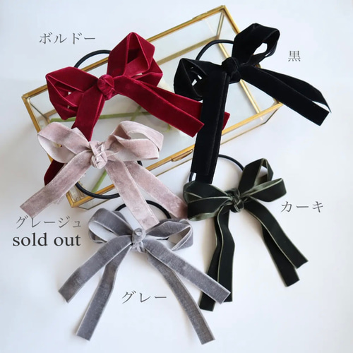 片面ベルベットリボン ヘアゴム ヘアアクセサリー 秋冬 おしゃれ  