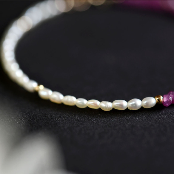 原創高品質粉色藍寶石和小珍珠手鍊九月/六月生日石 第5張的照片