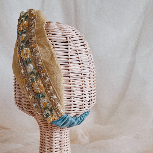 刺繍リボン ヘアバンド クロスターバン no.16 ハニーイエロー ヘア