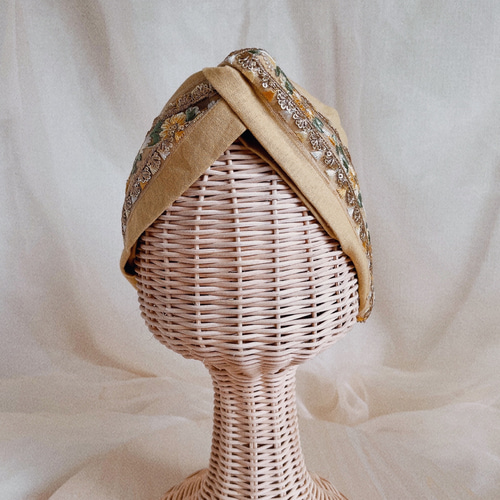 刺繍リボン ヘアバンド クロスターバン no.16 ハニーイエロー ヘア