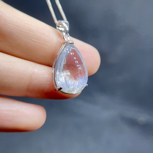 天然無処理 モフモフ デュモルチェライトインクォーツ ペンダント ③