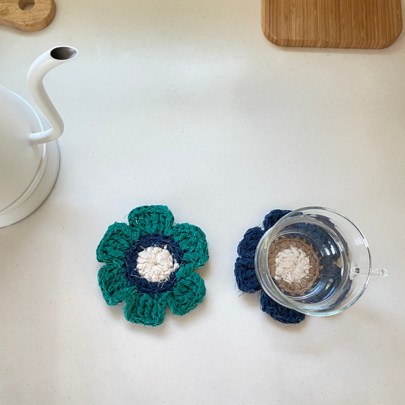 裂き編み　お花のコースター2枚セット 8枚目の画像