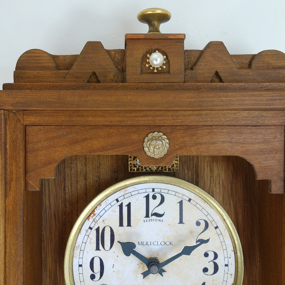 【送料無料】NOSTALGICO Ⅸ レトロな掛け時計　手作り品　#009 Lサイズ　アンティーク調 木製 インテリア 4枚目の画像