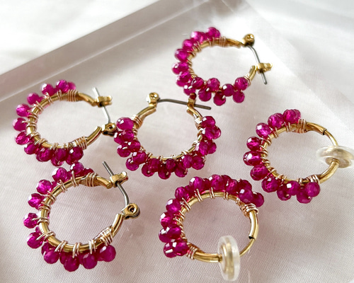 597p 天然石 ルビー タイヤカット 紅玉 ピアス イヤリング 7月誕生石