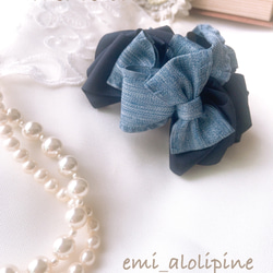 シフォン花柄 × 濃紺 ヘアゴム ヘアゴム emi_alolipine 通販