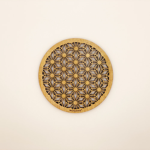 輪違い麻の葉（わちがいあさのは）】天然木和柄コースター