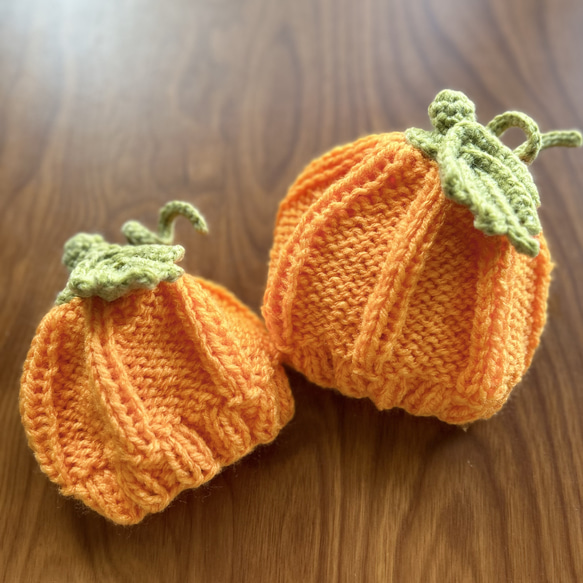 【小さめ新生児~キッズサイズまで】かぼちゃのニット帽 ハロウィン ジャックオランタン お野菜ニット帽 帽子 1枚目の画像