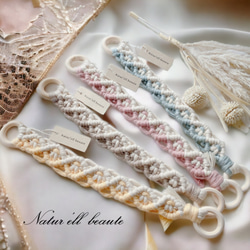 ピンクアーモンド♡ マクラメ ハートバッグチャーム キーホルダー