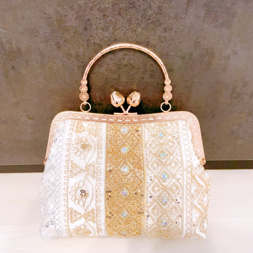 新作❤︎ピンクゴールド1色❤︎異国情緒漂う魅惑の高級インド刺繍レースパーティーバッグ 新作❤︎ピンクゴールド1色❤︎異国情緒漂う魅惑の高級インド
