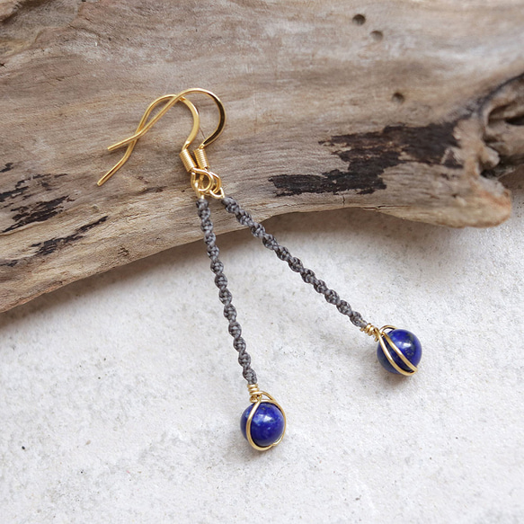 ラピスラズリ 天然石 ラピスラズリ1粒ワイヤーラップピアス