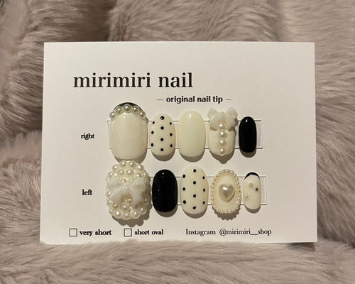 01))フレンチガーリー ネイルチップ ハートネイル 付け爪 白黒 ドットネイル 057 〗ネイルチップ モノトーンネイル フレンチガーリーネイル パール