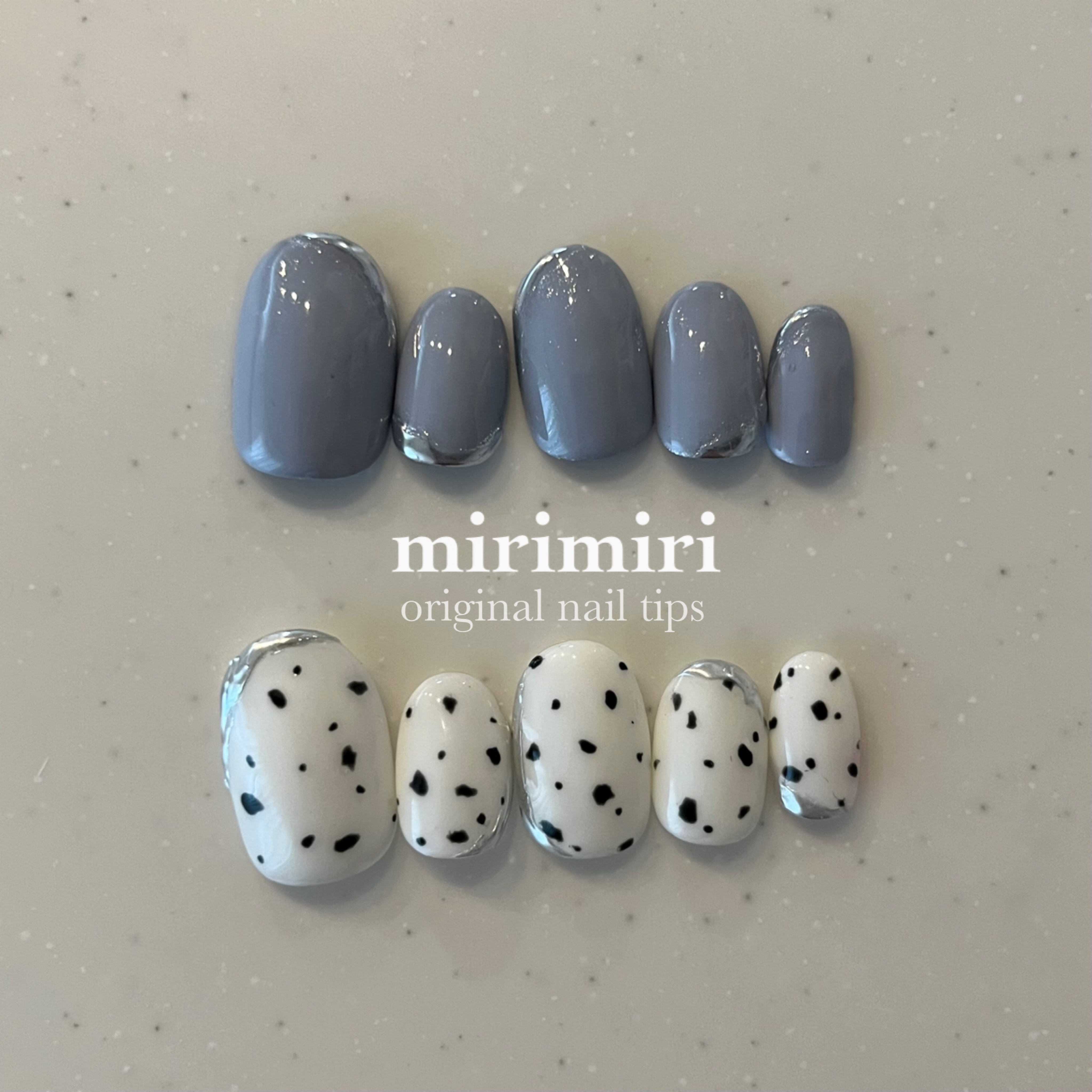 074 〗ネイルチップ ダルメシアンネイル くすみブルー ニュアンス  