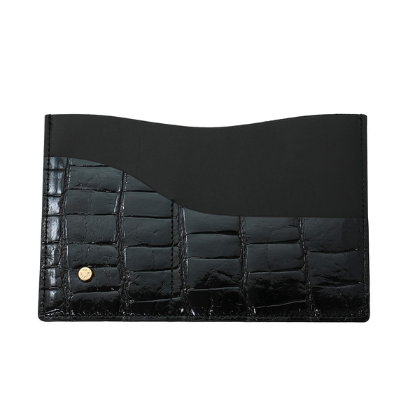 金狼ブラック クロコダイルレザー お薬手帳ケース 片面 クロコダイル 保険証・お薬手帳が入る バッグイン スリム マルチ