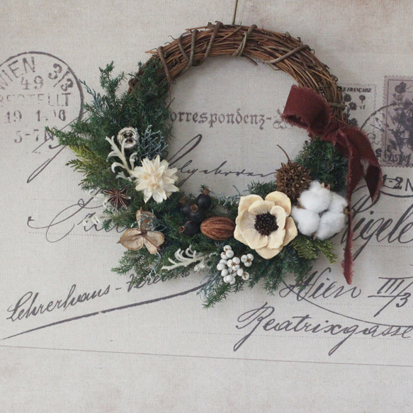クリスマスのハーフリース＊ドライフラワーリース ハーフリース