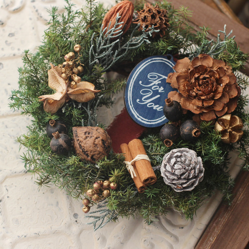 アンティーク✴︎コロンとした秋色紫陽花と木の実リース アンティーク✴︎コロンとした秋色紫陽花と木の実リース