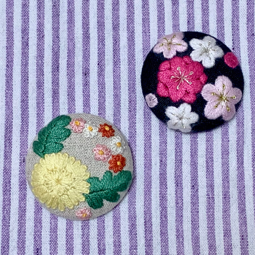 ピンクのお花♡手刺繍ヘアゴム2点セット