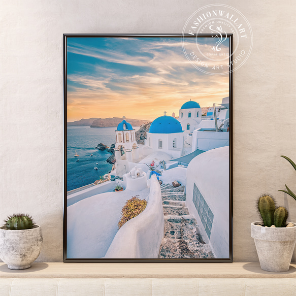 ロマンチック ギリシャ 海岸沿い 日の出 風景画 / インテリアポスター 海外アート / 5226 1枚目の画像