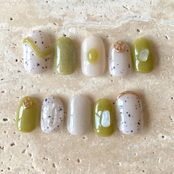 ピスタチオカラー ニュアンスネイル イエローグリーン ダルメシアン