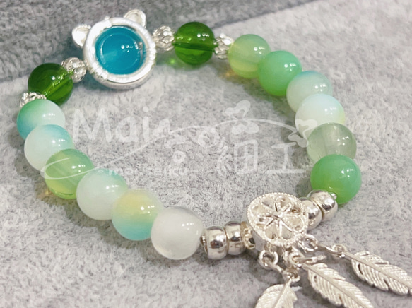 オリジナルブレスレット：Green Lotus Glazedブレスレット with Glazed Beads 2枚目の画像