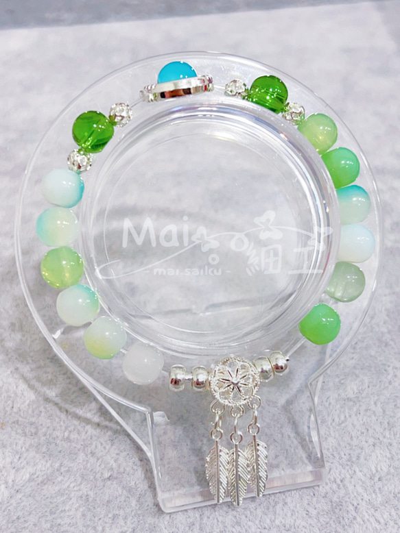 オリジナルブレスレット：Green Lotus Glazedブレスレット with Glazed Beads 3枚目の画像