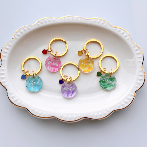 マーブル名入れキーホルダーキーホルダー＊ハートチャーム付き＊推し活