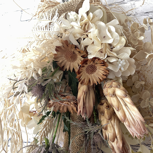 Natural＊リューカとホワイトスワッグ☆ドライフラワースワッグ