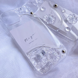 【 shiny flower 】フラワー お花 透明 クリア キラキラ ニュアンス  iPhoneケース  シルバー 2枚目の画像