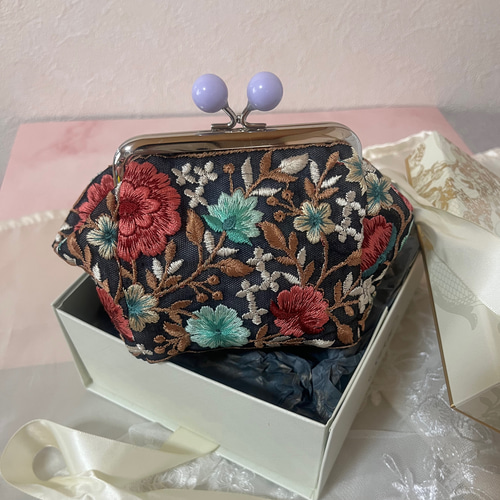 インド刺繍リボン がま口ポーチ がま口 kohane＿runrun 通販