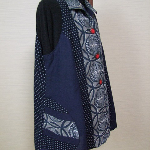♥♥着物リメイク◇チュニック◇型染め◇書生絣◇藍染木綿古布 ♥♥着物リメイク◇チュニック◇型染め◇書生絣◇藍染木綿古布