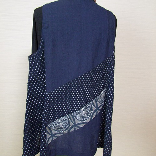 ♥♥着物リメイク◇チュニック◇型染め◇書生絣◇藍染木綿古布 ♥♥着物リメイク◇チュニック◇型染め◇書生絣◇藍染木綿古布