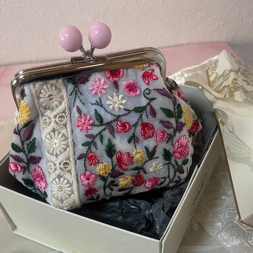 インド刺繍リボン がま口ポーチ がま口 kohane＿runrun 通販 16484294