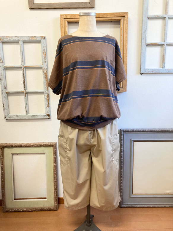 夏日清涼褲❤️ 四分之三長寬邊口袋褲 米色（尺碼隨意 L - LL） 第1張的照片