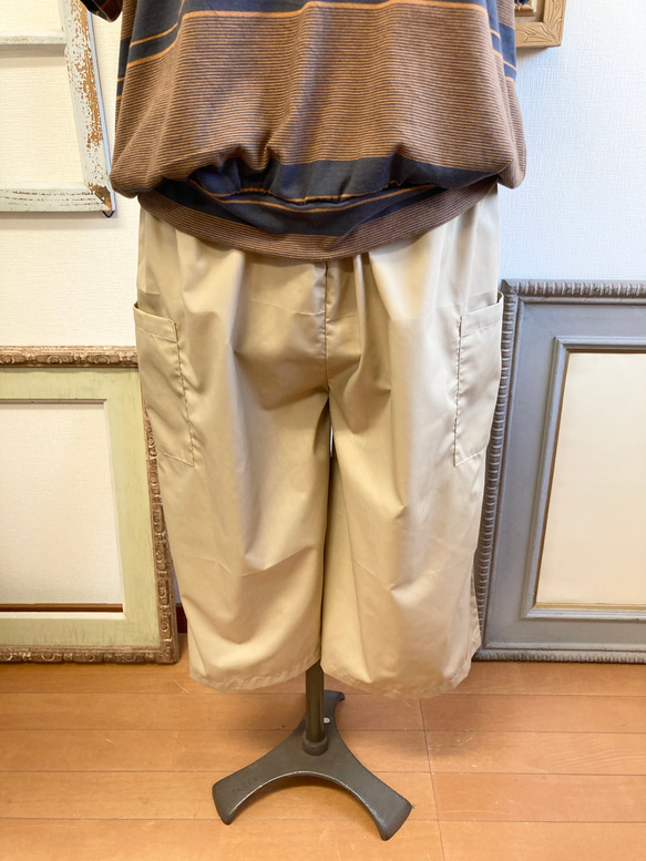 夏日清涼褲❤️ 四分之三長寬邊口袋褲 米色（尺碼隨意 L - LL） 第3張的照片