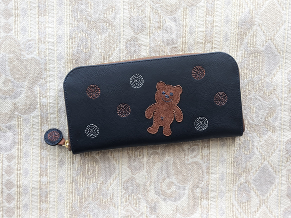 刺繍革財布『SHABON＆bear』NAVY（牛革）ラウンドファスナー☆「青」or「赤」☆ 8枚目の画像
