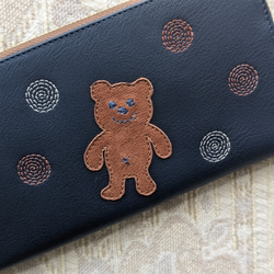 刺繍革財布『SHABON＆bear』NAVY（牛革）ラウンドファスナー☆「青」or「赤」☆ 14枚目の画像