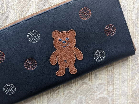 刺繍革財布『SHABON＆bear』NAVY（牛革）ラウンドファスナー☆「青」or「赤」☆ 14枚目の画像